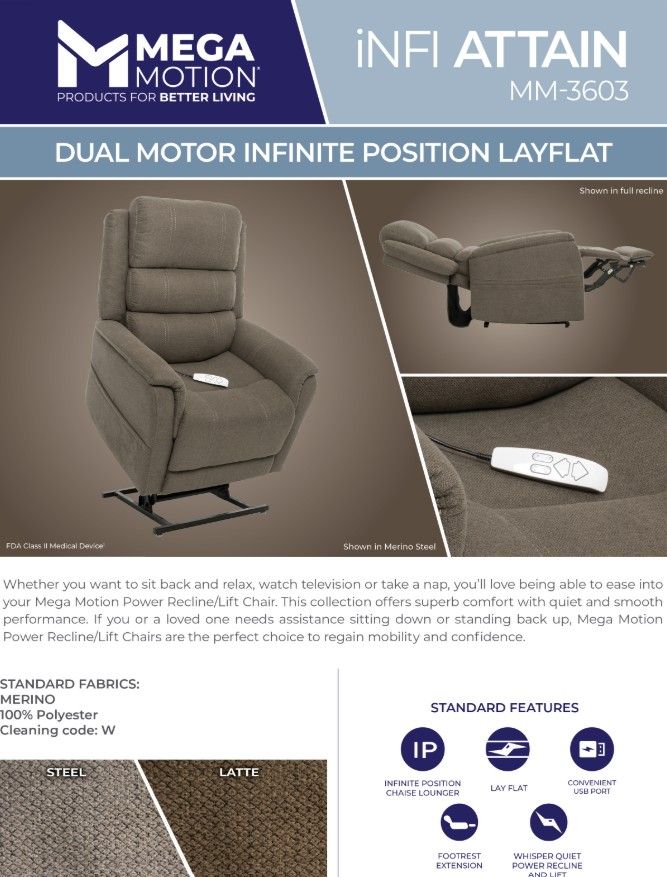 iNFI ATTAIN Merino Steel infinite Position Lift Chair