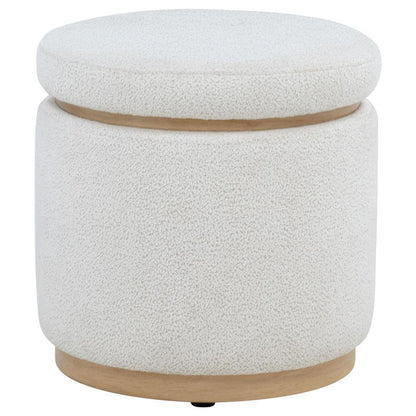 Remuda - Boucle Upholstered Round Storage Ottoman - Ivory Storage Ottomans by Coaster Fine Furniture - Walls Furniture & Mattress