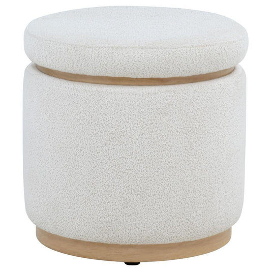 Remuda - Boucle Upholstered Round Storage Ottoman - Ivory Storage Ottomans by Coaster Fine Furniture - Walls Furniture & Mattress