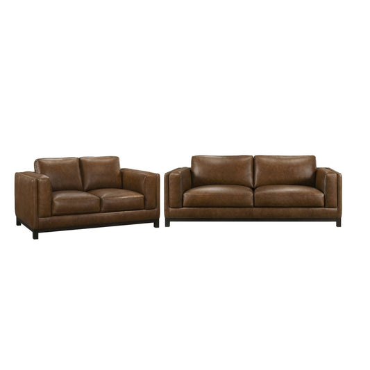 Sayer - 2 Pieces Leather Set (Sofa, Loveseat) - Brown Stationary Sofas & Loveseats by New Classic - Walls Furniture & Mattress