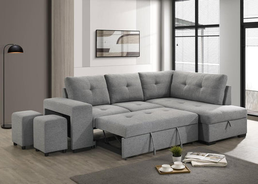 Roanne - Fabric Upholstered Sleeper Sectional Sofa - Gray Sleeper Sectionals by Coaster Fine Furniture - Walls Furniture & Mattress