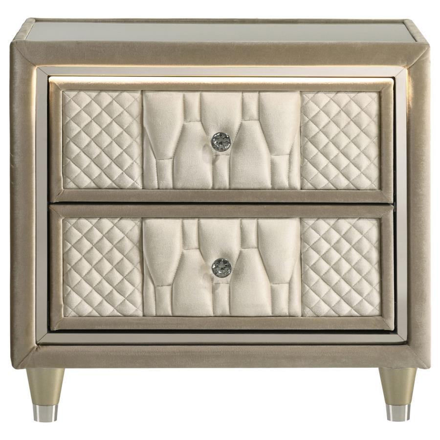 Lorient - 2 - Drawer LED Nightstand With USB - Ivory And Camel Nightstands w/ Charging Stations by Coaster Fine Furniture - Walls Furniture & Mattress