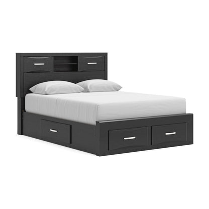 Stabotta - Queen Bookcase Bed With Storage Footboard And 2 Under Bed Storage Units - Black Storage Beds by Signature Design by Ashley® - Walls Furniture & Mattress