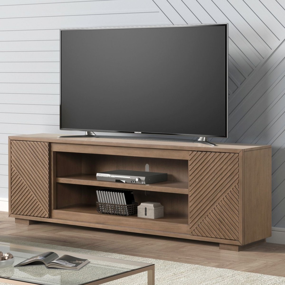 Fireplace TV Consoles - 84'' Fireplace TV Console Multiplees - Light Brown Fireplace TV Stands by Liberty Furniture - Walls Furniture & Mattress