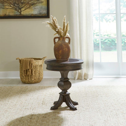 Paradise Valley - Round Chairside Table - Saddle Brown Chair Side Tables by Liberty Furniture - Walls Furniture & Mattress