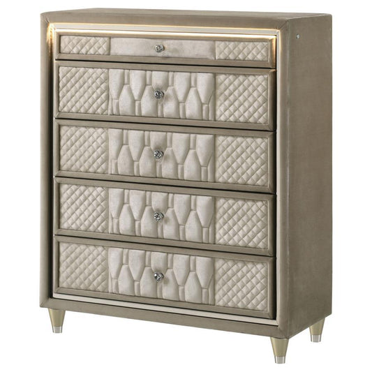 Lorient - 5 - Drawer LED Chest Of Drawers - Ivory And Camel Accent Chests by Coaster Fine Furniture - Walls Furniture & Mattress