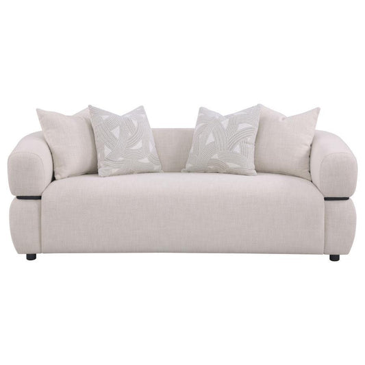 Jeanette - 84" Fabric Upholstered Round Arm Sofa - Beige Stationary Sofas by Coaster Fine Furniture - Walls Furniture & Mattress