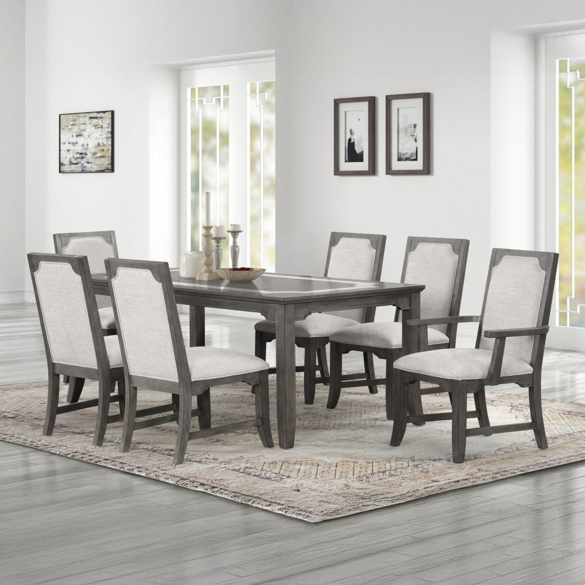 Lisbon - 7 Piece Dining Room Set (Rectangle Dining Table With 4 Chairs & 2 Arms Chairs) - Dark Gray / Gray 7 Piece Dining Room Sets by New Classic - Walls Furniture & Mattress
