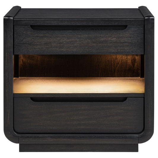 Leandro - 2 - Drawer LED Nightstand With USB - Burnished Black Nightstands w/ Charging Stations by Coaster Fine Furniture - Walls Furniture & Mattress