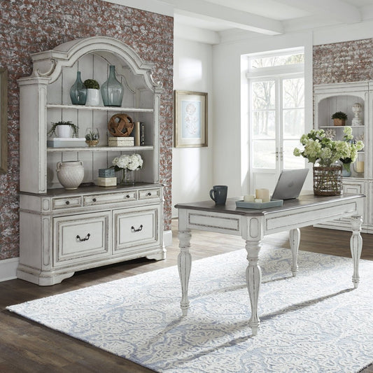 Magnolia Manor - 3 Piece Home Office Set (Desk & Hutch) - White 3 Piece Home Office Sets by Liberty Furniture - Walls Furniture & Mattress