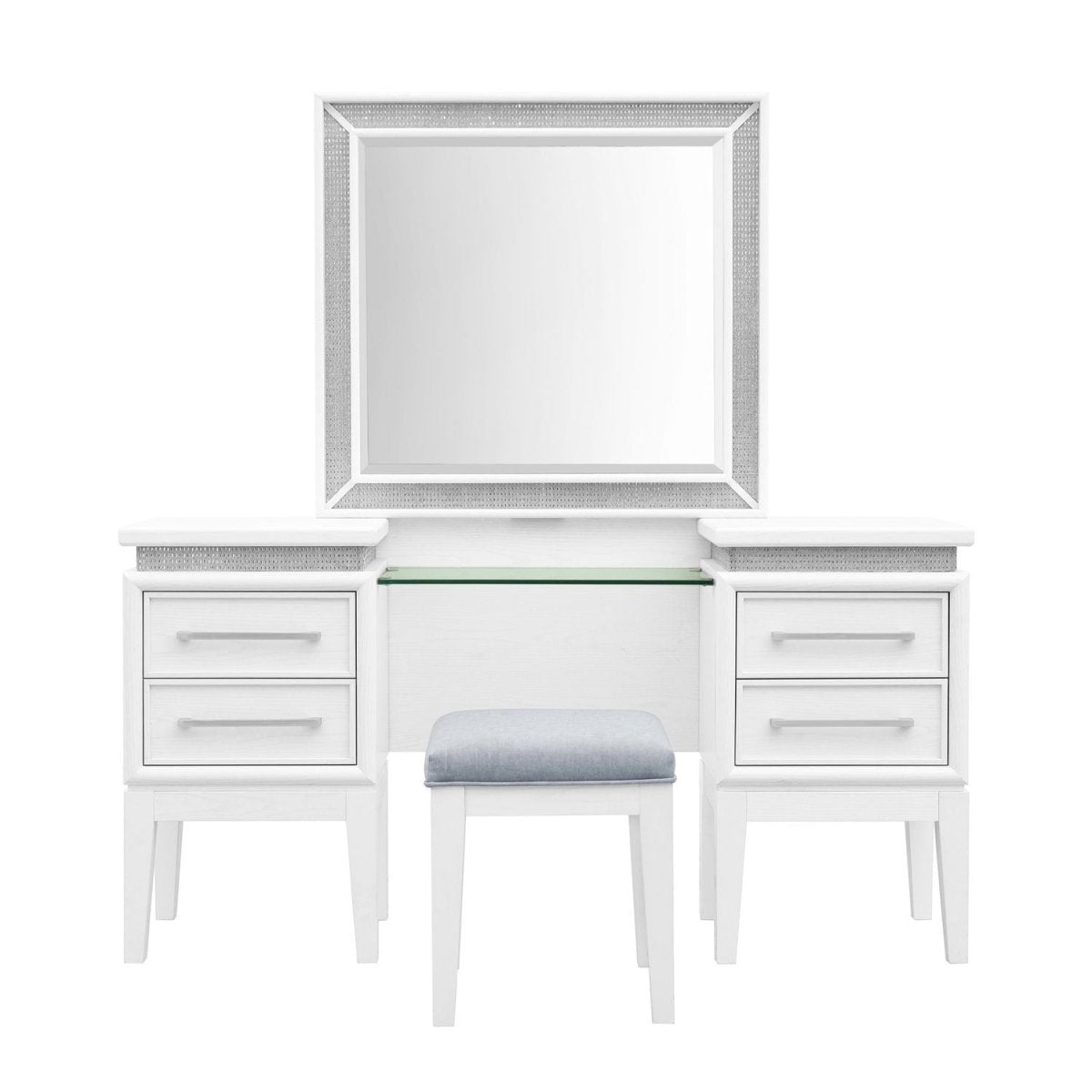 Reflections - 3 Piece Vanity Set - Pearl White & Rhinestone Vanity Sets by Liberty Furniture - Walls Furniture & Mattress
