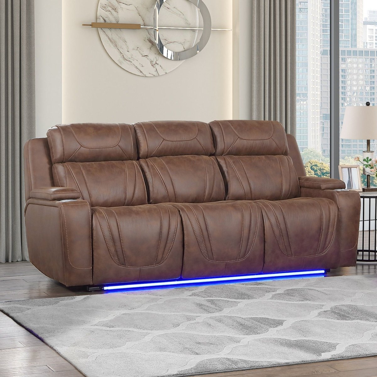 Carrow - Sofa With Power Headrest & Footrest, Stereo, Massage - Brown Reclining Sofas by New Classic - Walls Furniture & Mattress