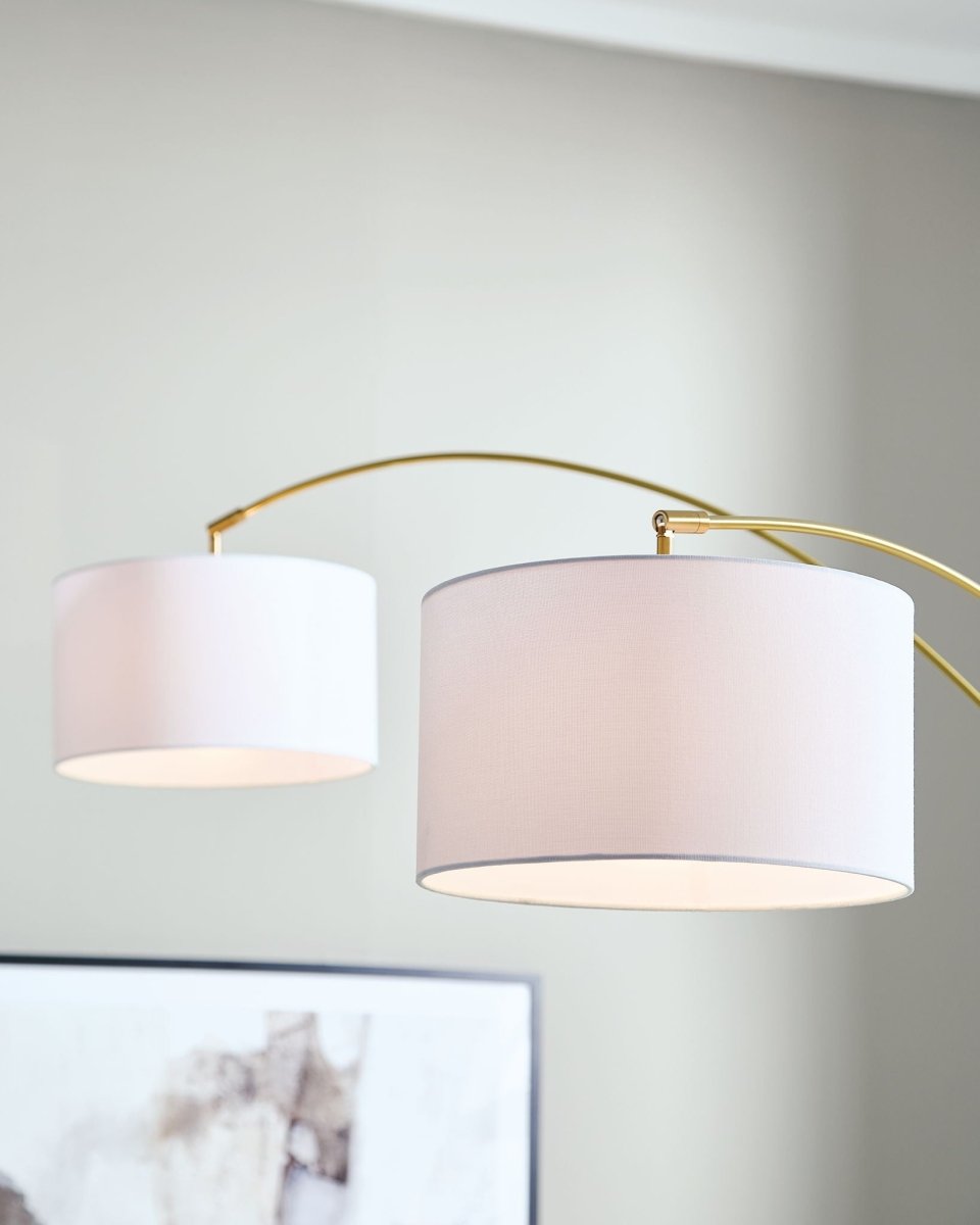 Valo - Metal Arc Lamp - Gold Finish Floor Lamps by Signature Design by Ashley® - Walls Furniture & Mattress