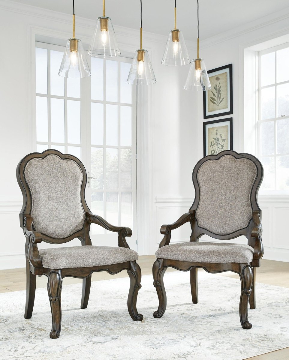 Maylee - Dining Upholstered Arm Chair (Set of 2) - Dark Brown Chair Sets by Signature Design by Ashley® - Walls Furniture & Mattress