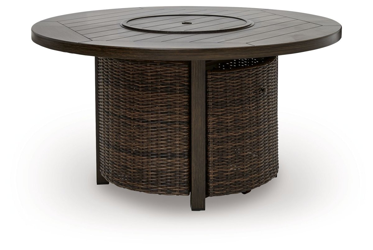 Monterey Point - Round Fire Pit Table - Dark Brown Fire Pits by Signature Design by Ashley® - Walls Furniture & Mattress
