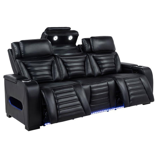 Zuma - Faux Leather Dual Power Reclining LED Sofa - Black Reclining Sofas by Coaster Fine Furniture - Walls Furniture & Mattress