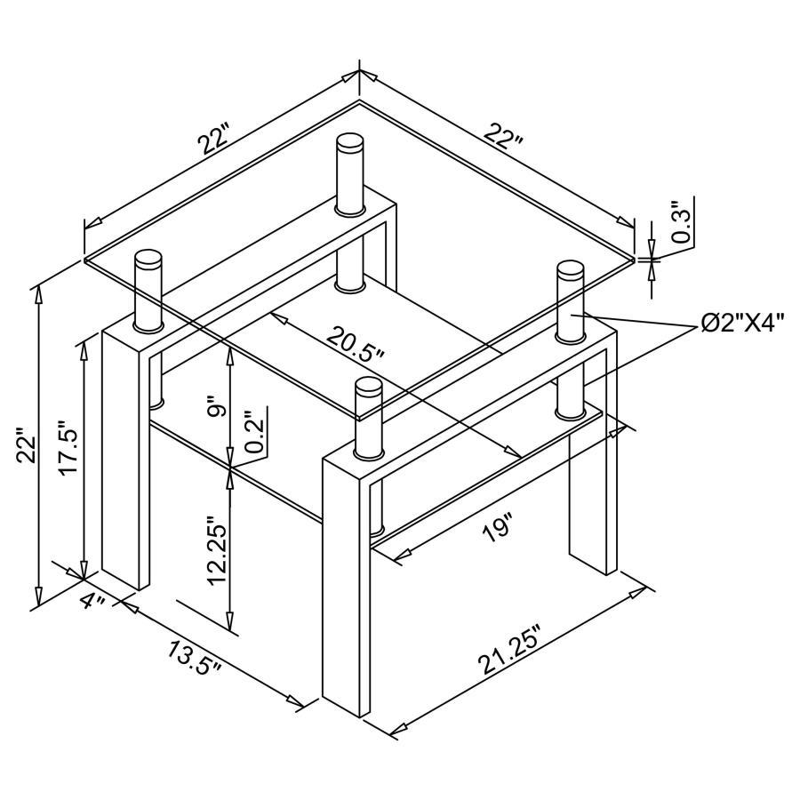 Dyer - 1 - Shelf Rectangular Glass Top Table End Tables by CoasterEveryday - Walls Furniture & Mattress
