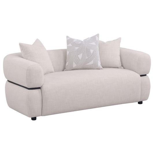 Jeanette - 73" Fabric Upholstered Round Arm Loveseat - Beige Stationary Loveseats by Coaster Fine Furniture - Walls Furniture & Mattress