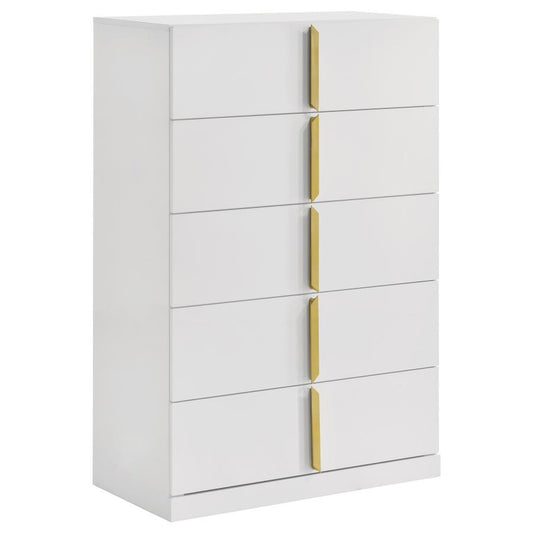 Ines - 5 - Drawer Bedroom Chest Of Drawers - White High Gloss Accent Chests by Coaster Fine Furniture - Walls Furniture & Mattress