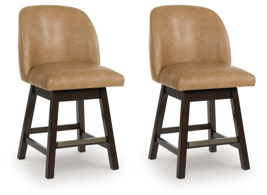 Neymorton - Dark Grayish Brown - Upholstered Swivel Faux Leather Barstool (Set of 2) Stool Sets by Signature Design by Ashley® - Walls Furniture & Mattress