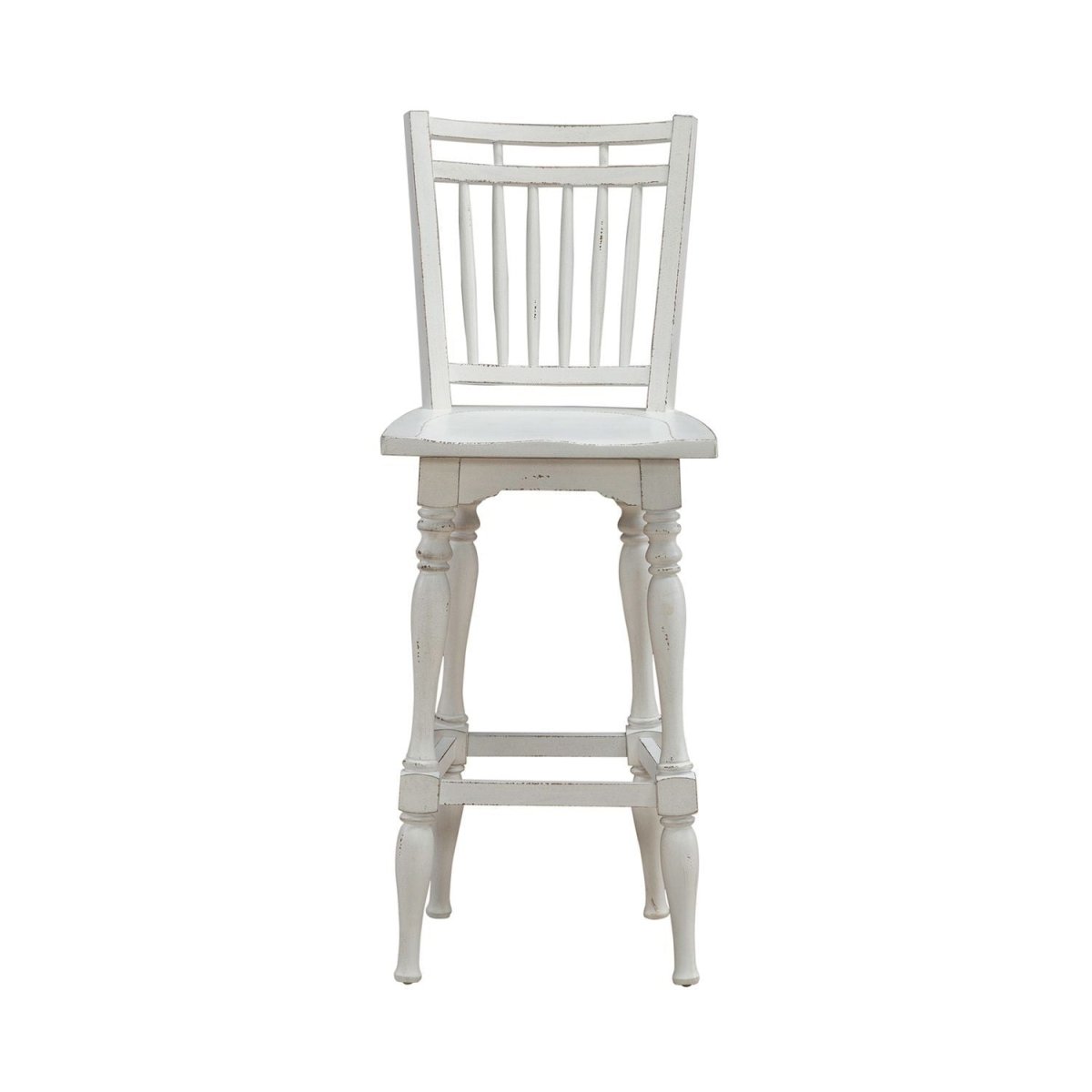 Magnolia Manor - Spindle Back Swivel Bar Stool - Antique White & Weathered Bark Bar Height (28" - 30") by Liberty Furniture - Walls Furniture & Mattress
