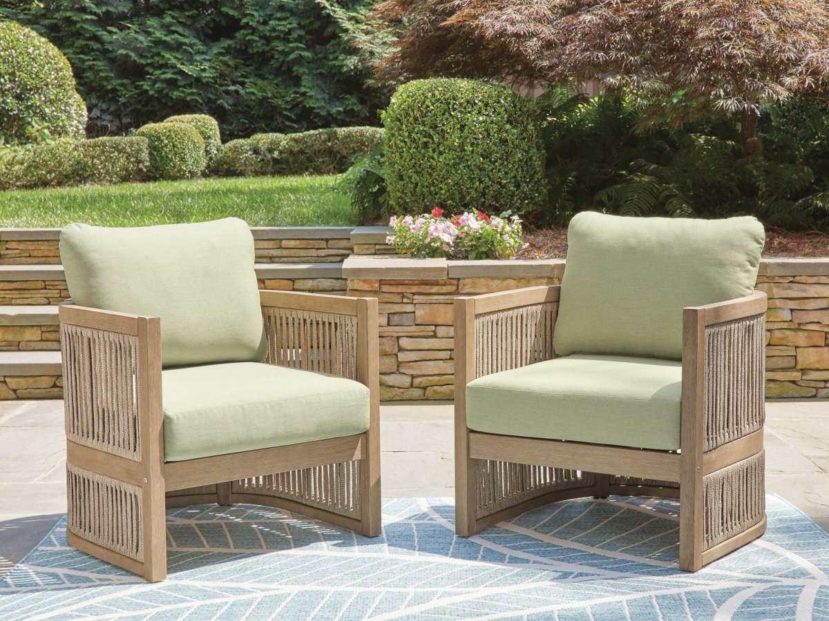 Serena Shores - Lounge Chair With Cushion (Set of 2) - Beige / Green Chair Sets by Signature Design by Ashley® - Walls Furniture & Mattress