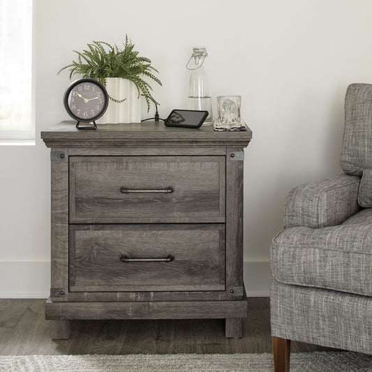 Lakeside Haven - Nightstand With Charging Station - Dark Brown Nightstands w/ Charging Stations by Liberty Furniture - Walls Furniture & Mattress