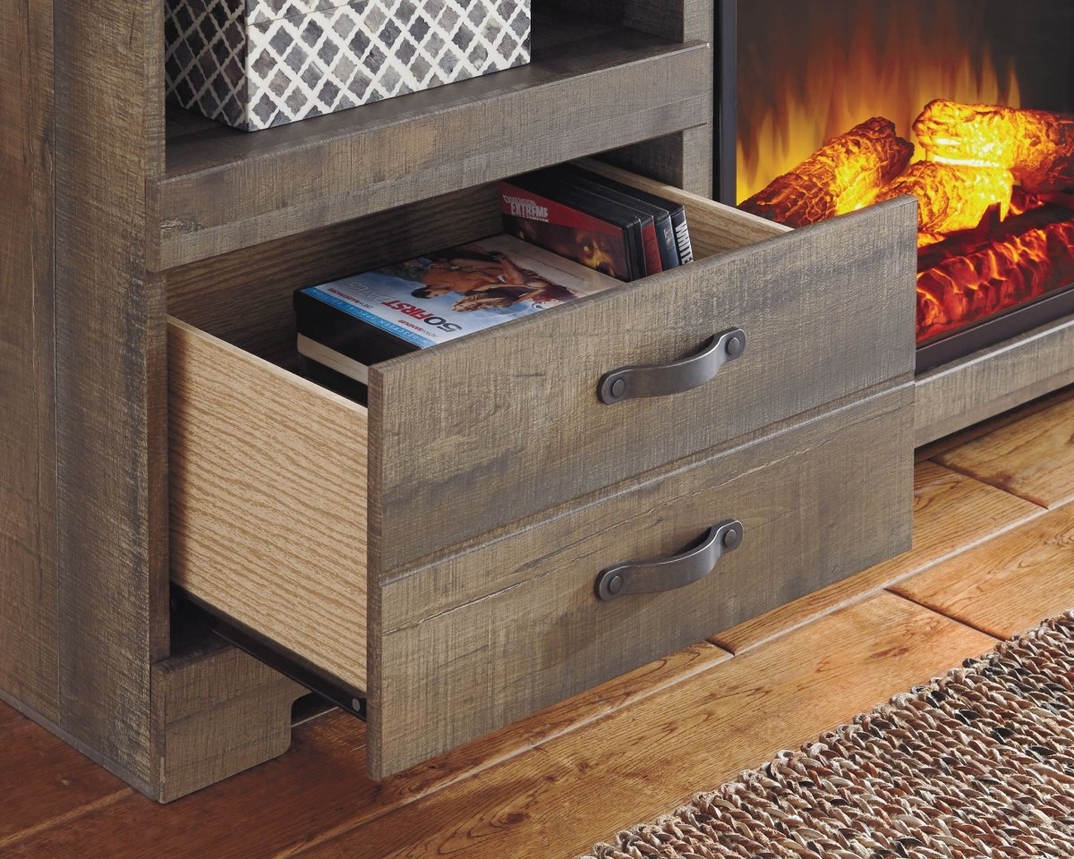 Trinell - 63" TV Stand With Glass/Stone Fireplace Insert - Brown Fireplace TV Stands by Signature Design by Ashley® - Walls Furniture & Mattress