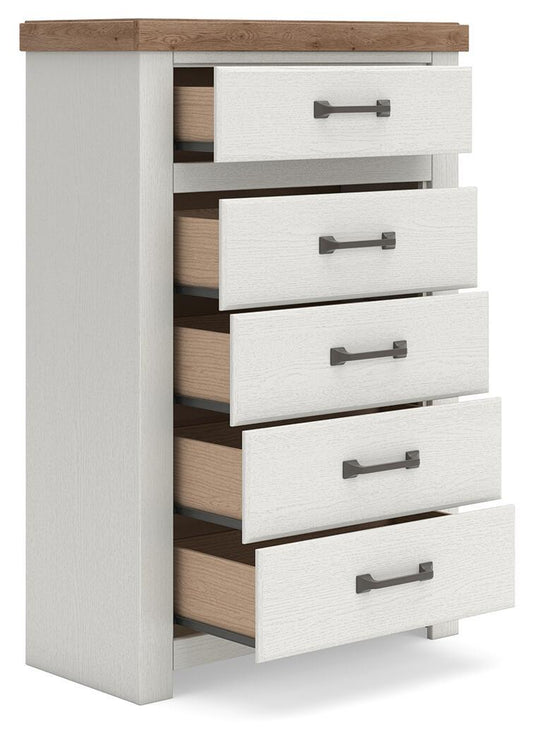 Savonport - Five Drawer Chest - White / Brown Accent Chests by Benchcraft® - Walls Furniture & Mattress