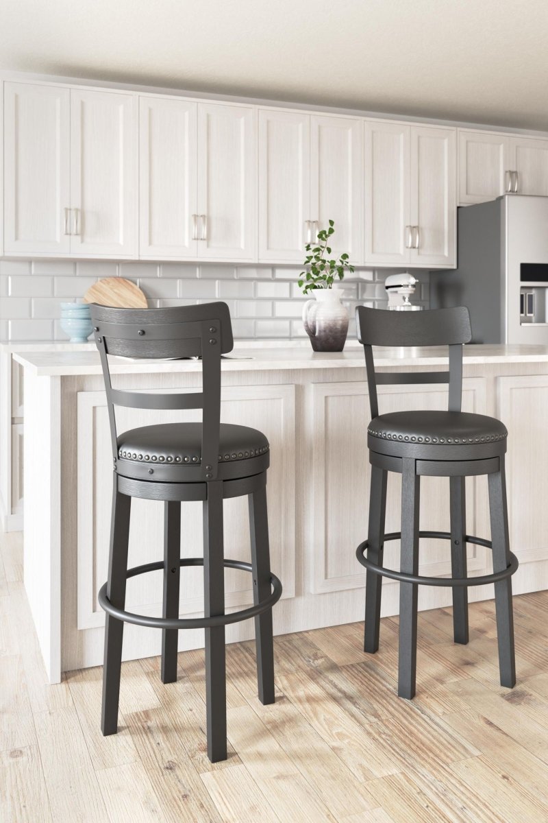 Valebeck - Tall Upholstered Swivel Barstool Bar Height (28"-30") by Signature Design by Ashley® - Walls Furniture & Mattress