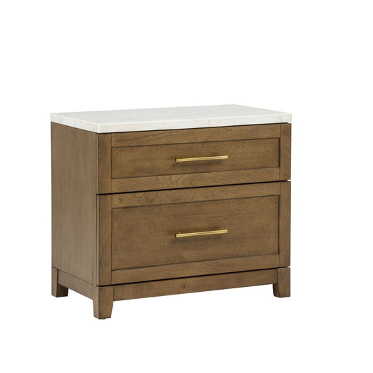 Devonshire - Nightstand With Marble Top And USB Port - Cognac Nightstands w/ Charging Stations by New Classic - Walls Furniture & Mattress