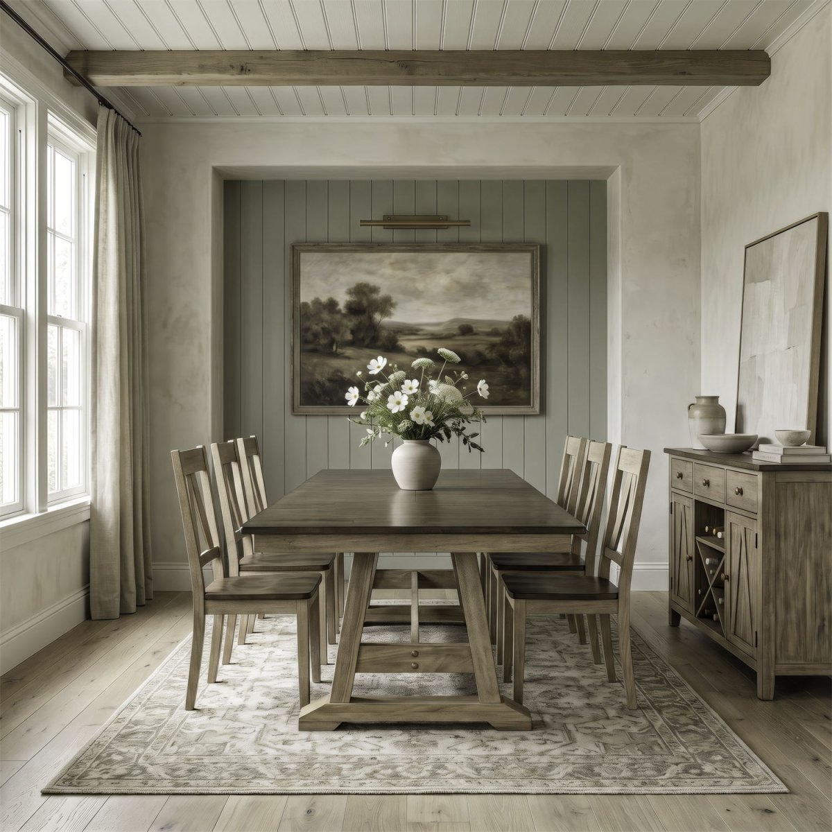 Lindsey Farm - 7 Piece Trestle Table Set - Natural & Brown 7 Piece Dining Room Sets by Liberty Furniture - Walls Furniture & Mattress