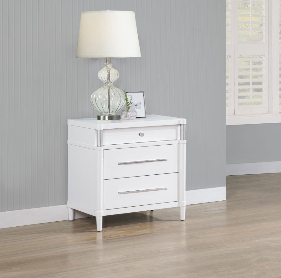 Gracemont - 3 - Drawer Bedroom Nightstand Bedside Table - White Accent Nightstands by Coaster Fine Furniture - Walls Furniture & Mattress
