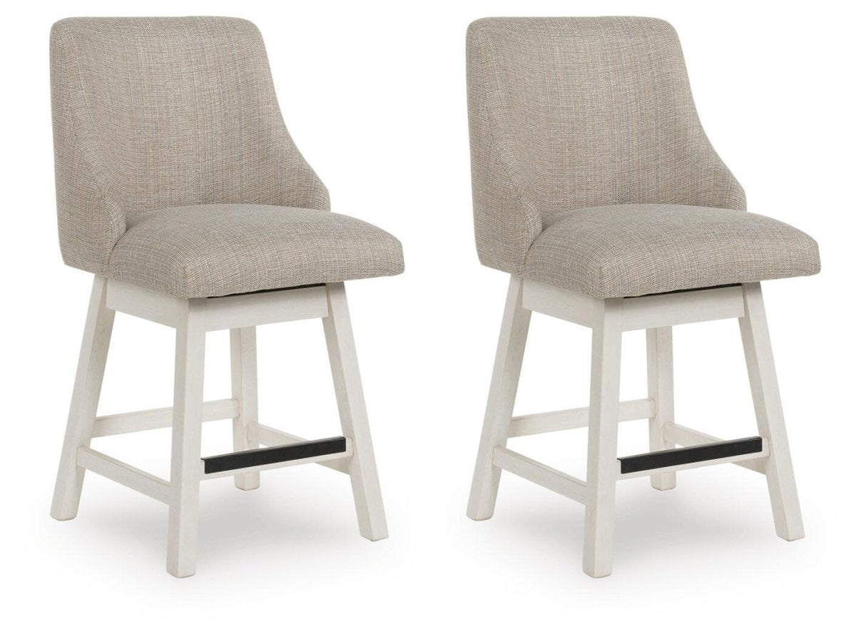 Robbinsdale - Upholstered Swivel Curved Back Barstool (Set of 2) - Antique White Stool Sets by Signature Design by Ashley® - Walls Furniture & Mattress