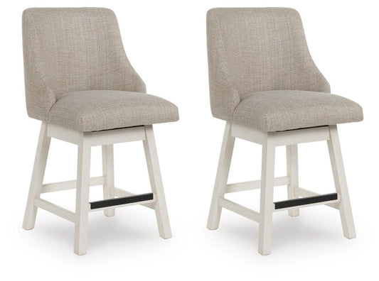 Robbinsdale - Upholstered Swivel Curved Back Barstool (Set of 2) - Antique White Stool Sets by Signature Design by Ashley® - Walls Furniture & Mattress