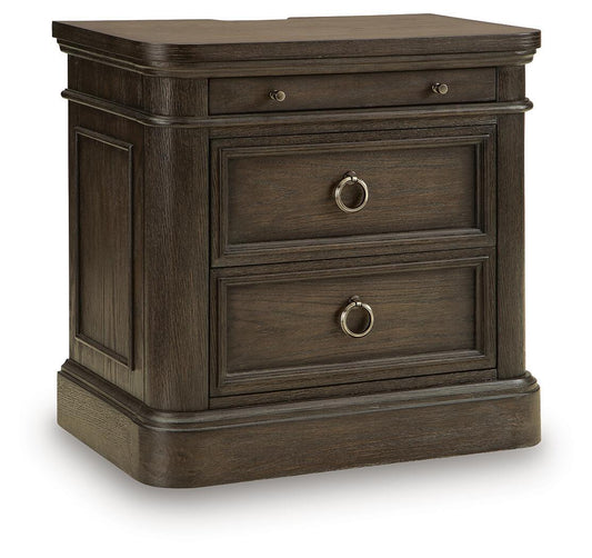 Wickenger - Two Drawer Night Stand - Dark Brown Nightstands w/ Charging Stations by Signature Design by Ashley® - Walls Furniture & Mattress