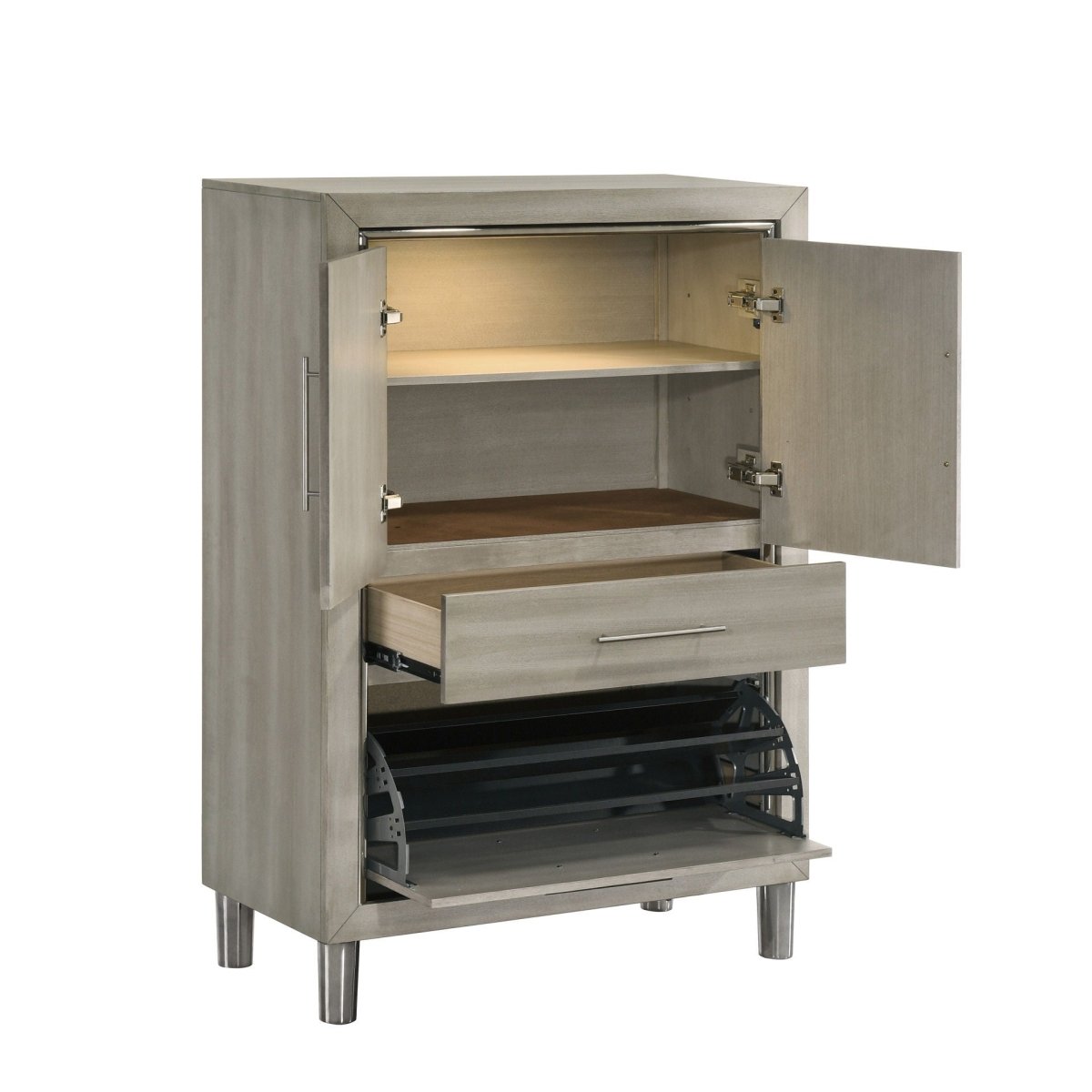 Lennox - Door Chest With Shoe Storage & LED Light - Gray Door Chests by New Classic - Walls Furniture & Mattress