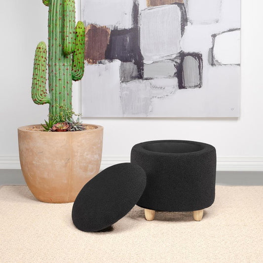 Valia - Faux Sheepskin Upholstered Round Storage Ottoman Storage Ottomans by Coaster Fine Furniture - Walls Furniture & Mattress