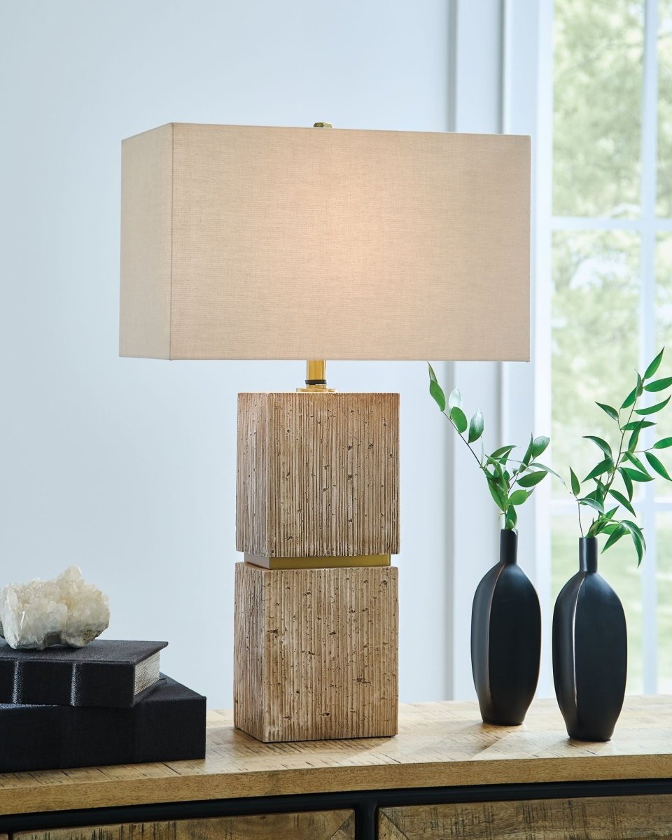 Laddner - Poly Table Lamp - Beige Table Lamps by Signature Design by Ashley® - Walls Furniture & Mattress