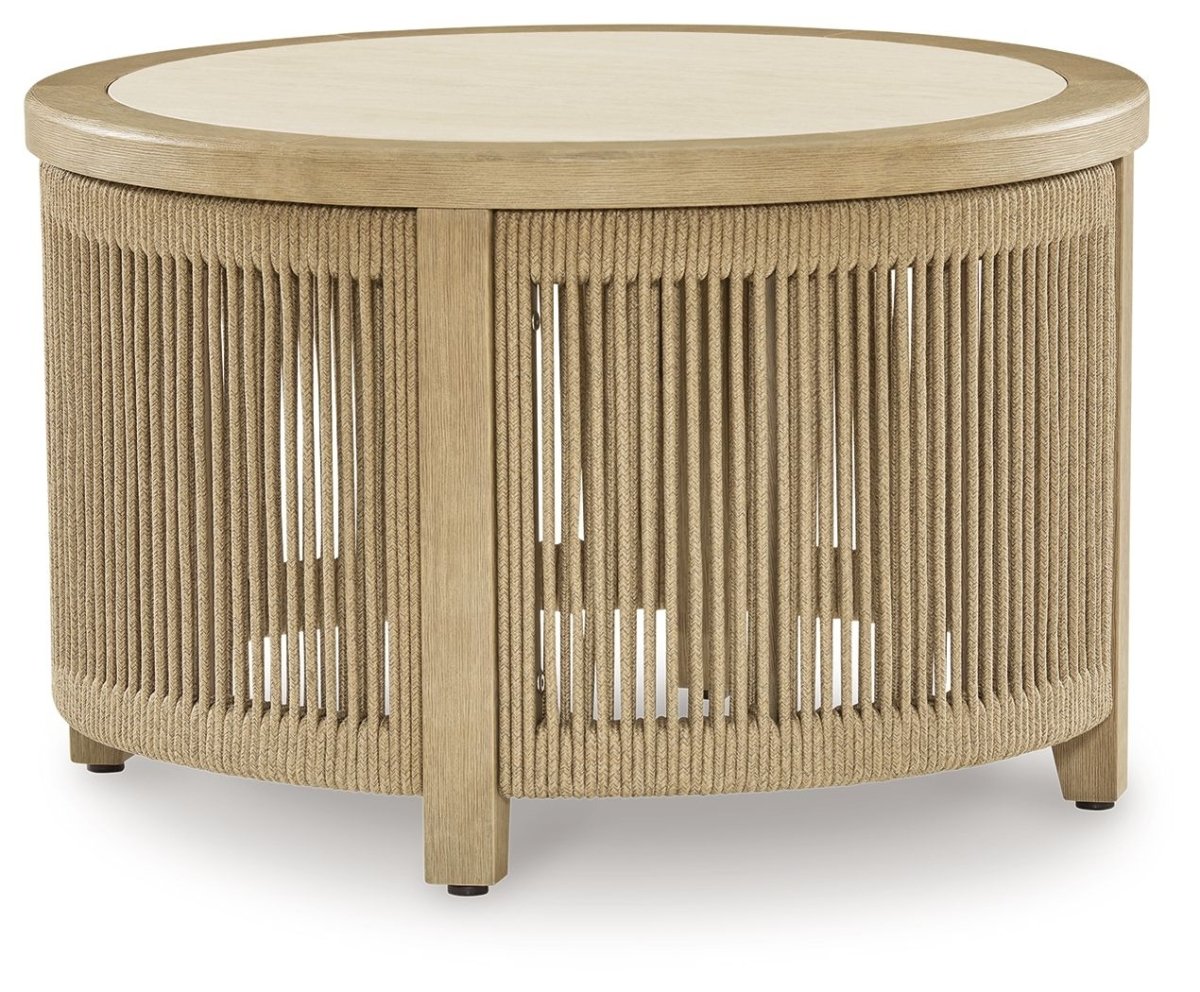 Spooners Cove - Round Cocktail Table - Beige Coffee Tables by Signature Design by Ashley® - Walls Furniture & Mattress