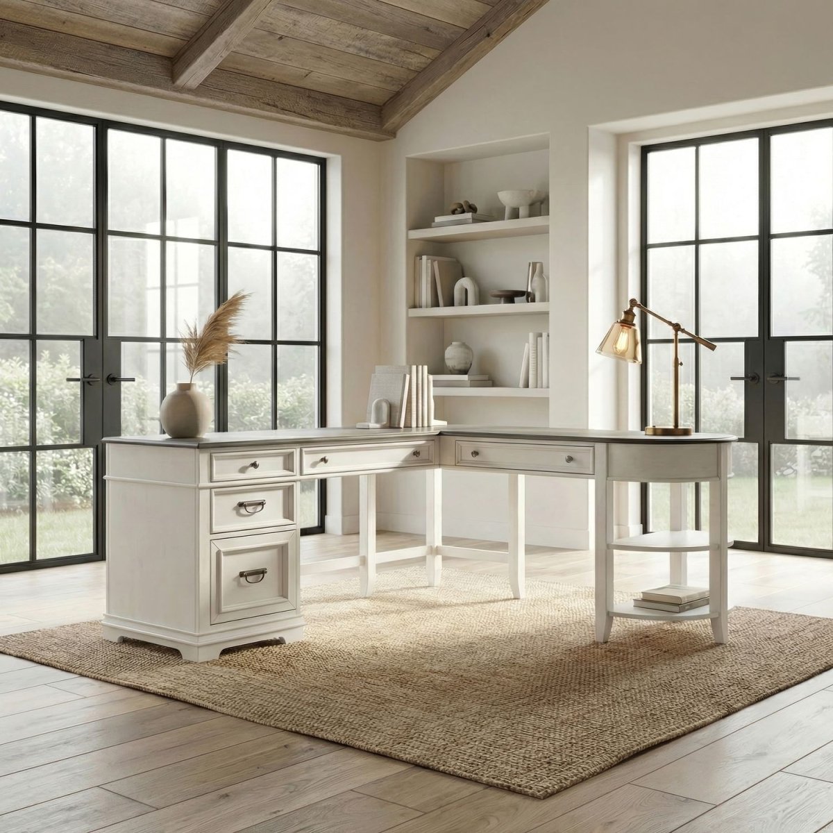 Allyson Park - Optional L Shaped Desk Set - Wirebrushed White / Charcoal Corner Desks by Liberty Furniture - Walls Furniture & Mattress