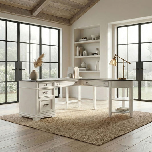 Allyson Park - Optional L Shaped Desk Set - Wirebrushed White / Charcoal Corner Desks by Liberty Furniture - Walls Furniture & Mattress