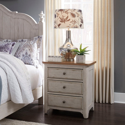 Farmhouse Reimagined - 3 Drawer Nightstand With Charging Station - White Nightstands w/ Charging Stations by Liberty Furniture - Walls Furniture & Mattress