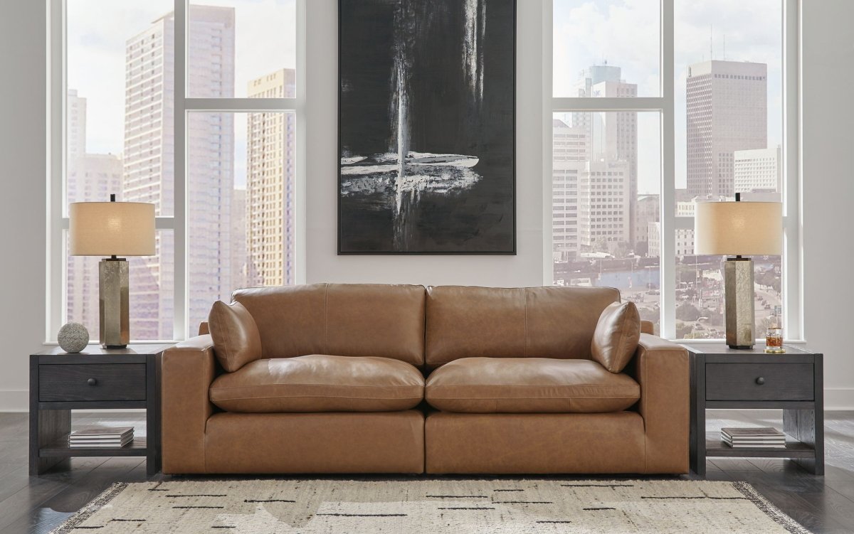 Emilia - 3 Pc. - 2 - Piece Sectional Loveseat, Ottoman - Caramel 3 Piece Living Room Sets by Signature Design by Ashley® - Walls Furniture & Mattress