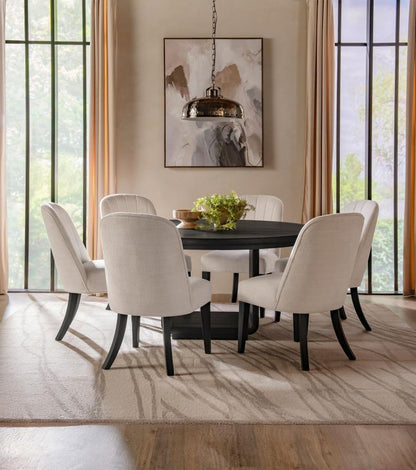 Leandro - 7 Piece Round Dining Table Set - Cream / Burnished Black 7 Piece Dining Room Sets by Coaster Fine Furniture - Walls Furniture & Mattress