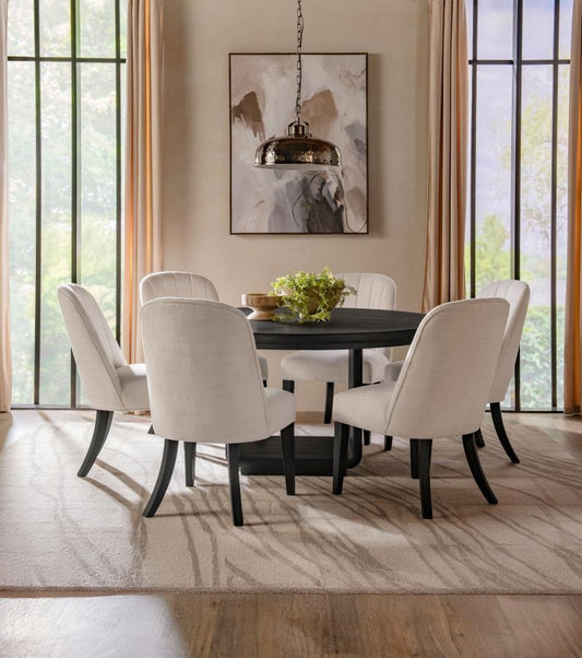 Leandro - 7 Piece Round Dining Table Set - Cream / Burnished Black 7 Piece Dining Room Sets by Coaster Fine Furniture - Walls Furniture & Mattress