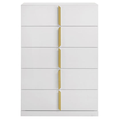 Ines - 5 - Drawer Bedroom Chest Of Drawers - White High Gloss Accent Chests by Coaster Fine Furniture - Walls Furniture & Mattress