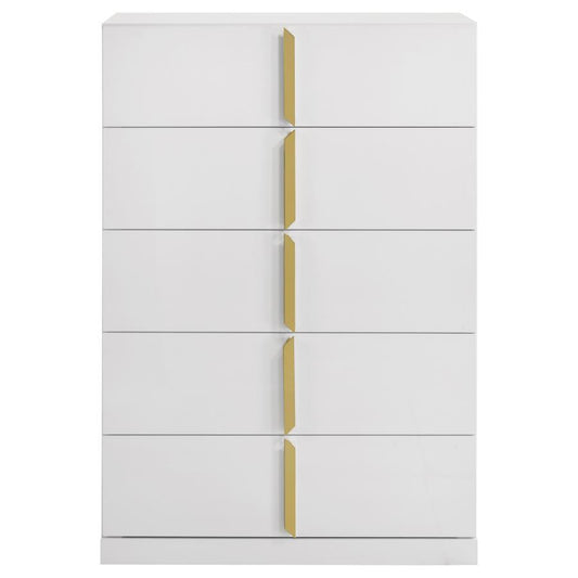 Ines - 5 - Drawer Bedroom Chest Of Drawers - White High Gloss Accent Chests by Coaster Fine Furniture - Walls Furniture & Mattress
