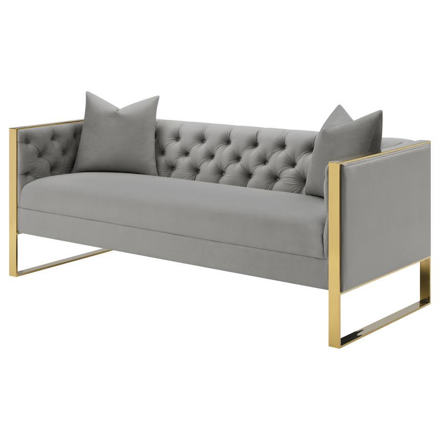 Eastbrook - Velvet Upholstered Tufted Sofa - Gray Stationary Sofas by CoasterElevations - Walls Furniture & Mattress