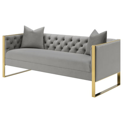 Eastbrook - Velvet Upholstered Tufted Sofa - Gray Stationary Sofas by CoasterElevations - Walls Furniture & Mattress